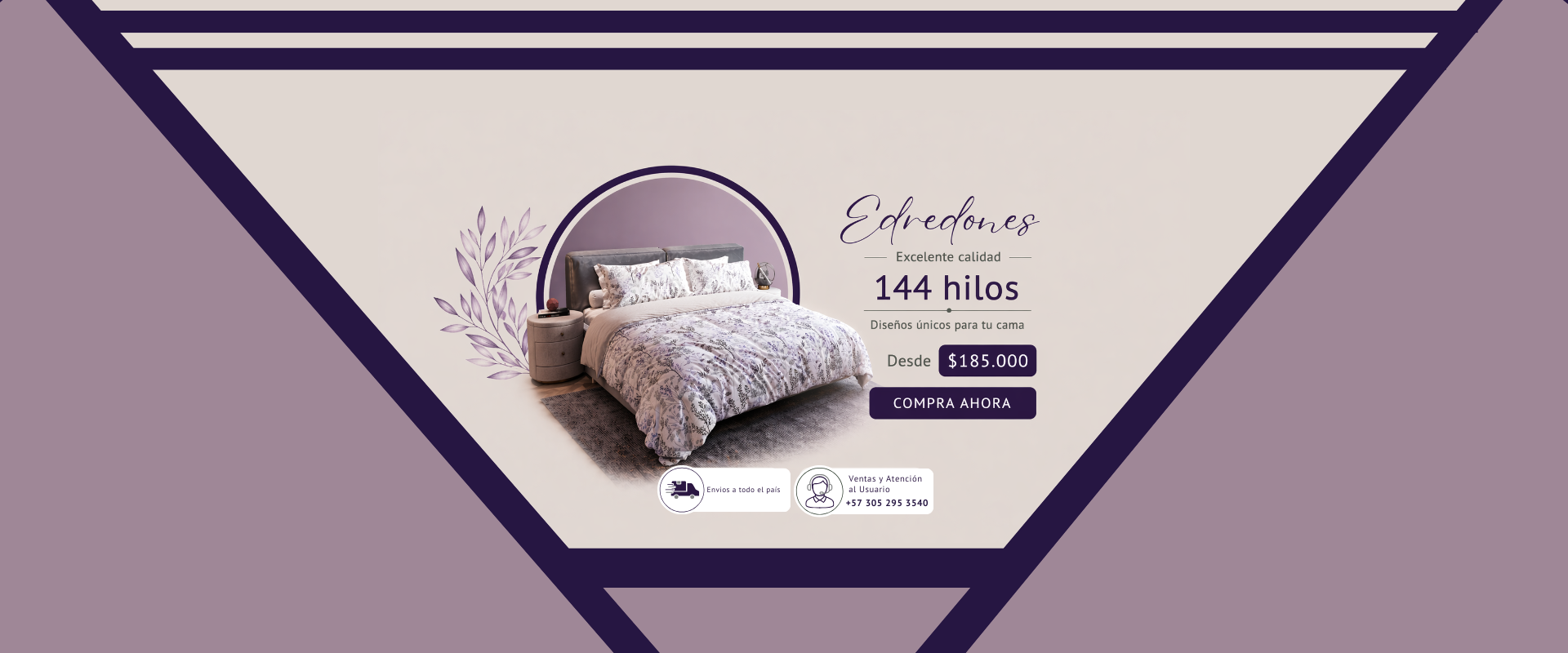 Banner promocional edredones Zafira 144 hilos doble faz - Bosquejo Textil