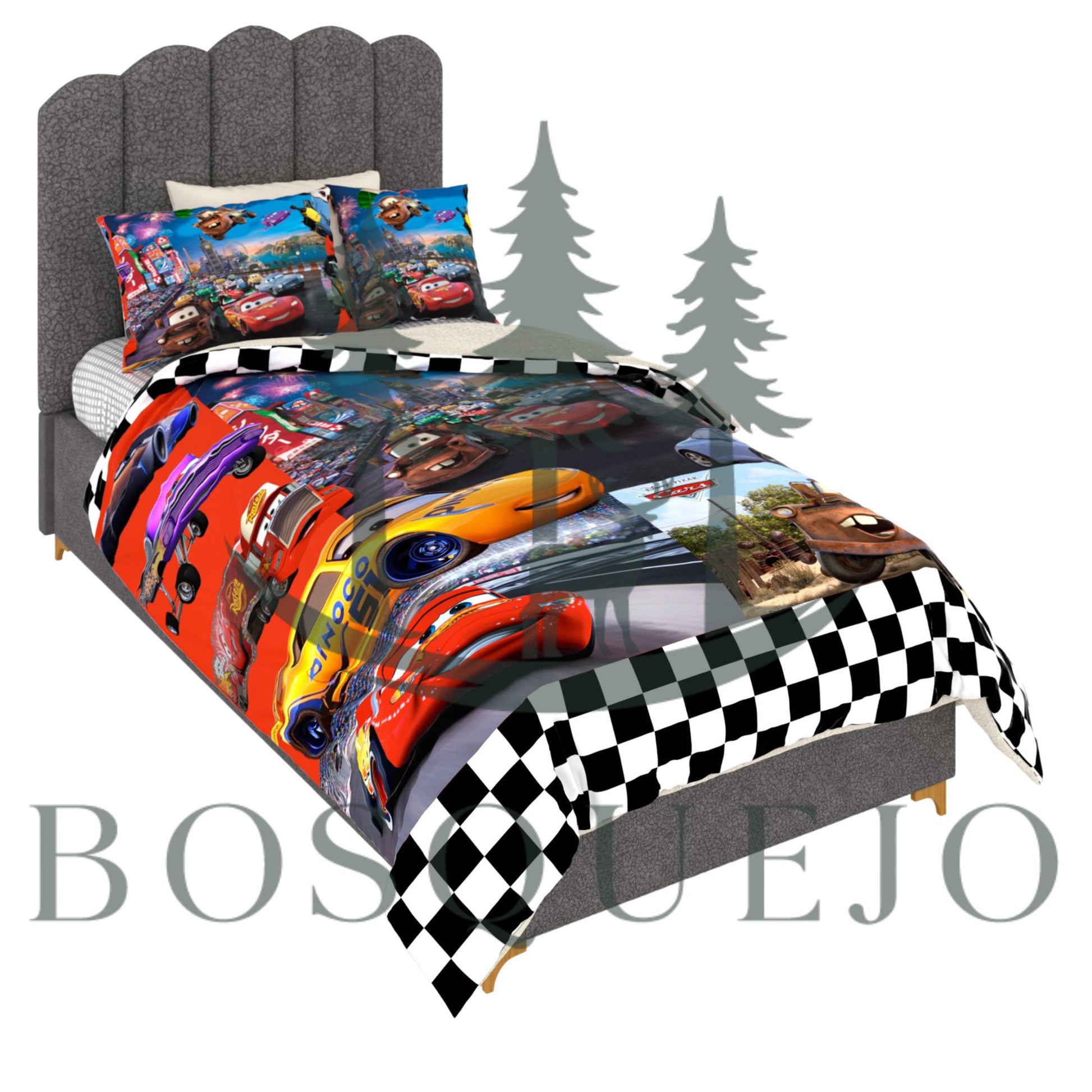 Edredón infantil diseño Carritos de carreras para cama sencilla