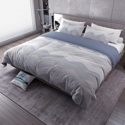 Edredón Oslo 144 hilos doble faz de estética nórdica azul y gris