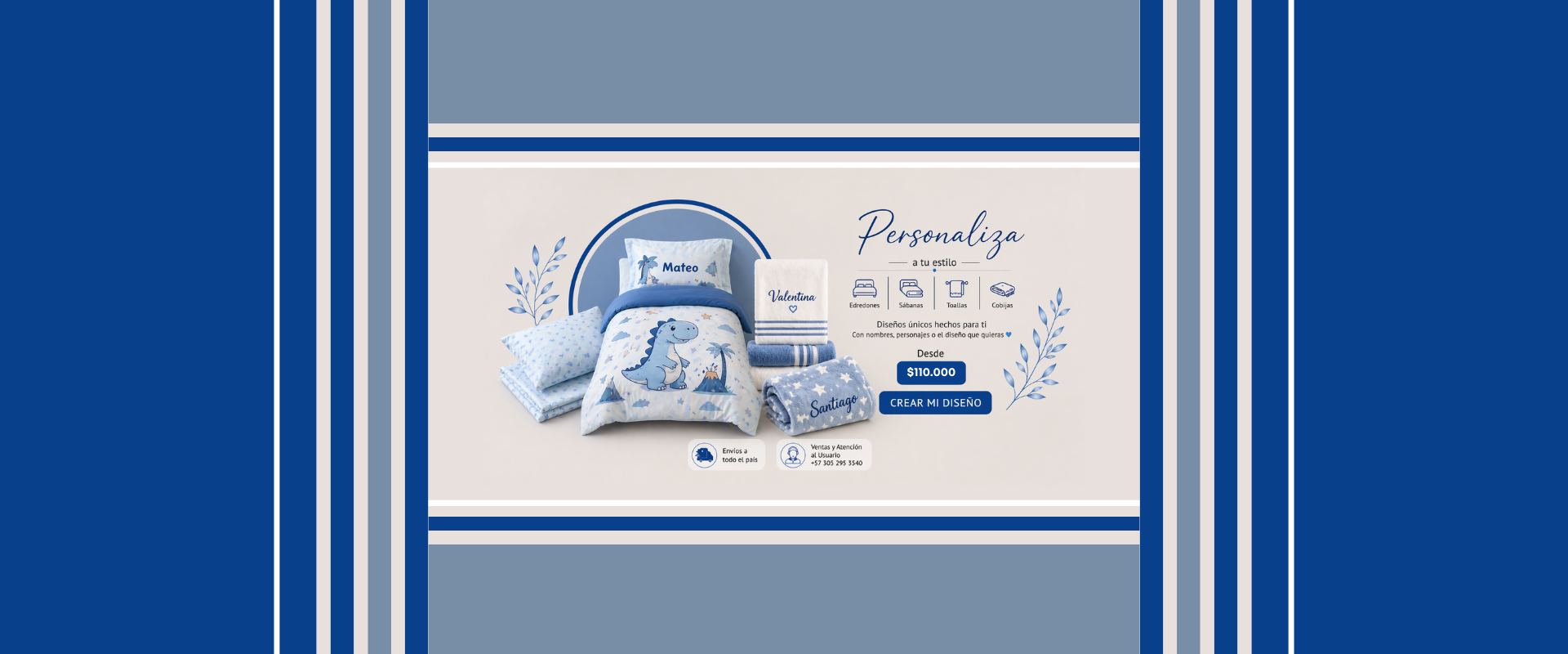 Banner Personaliza tu edredón a tu gusto - Bosquejo Textil